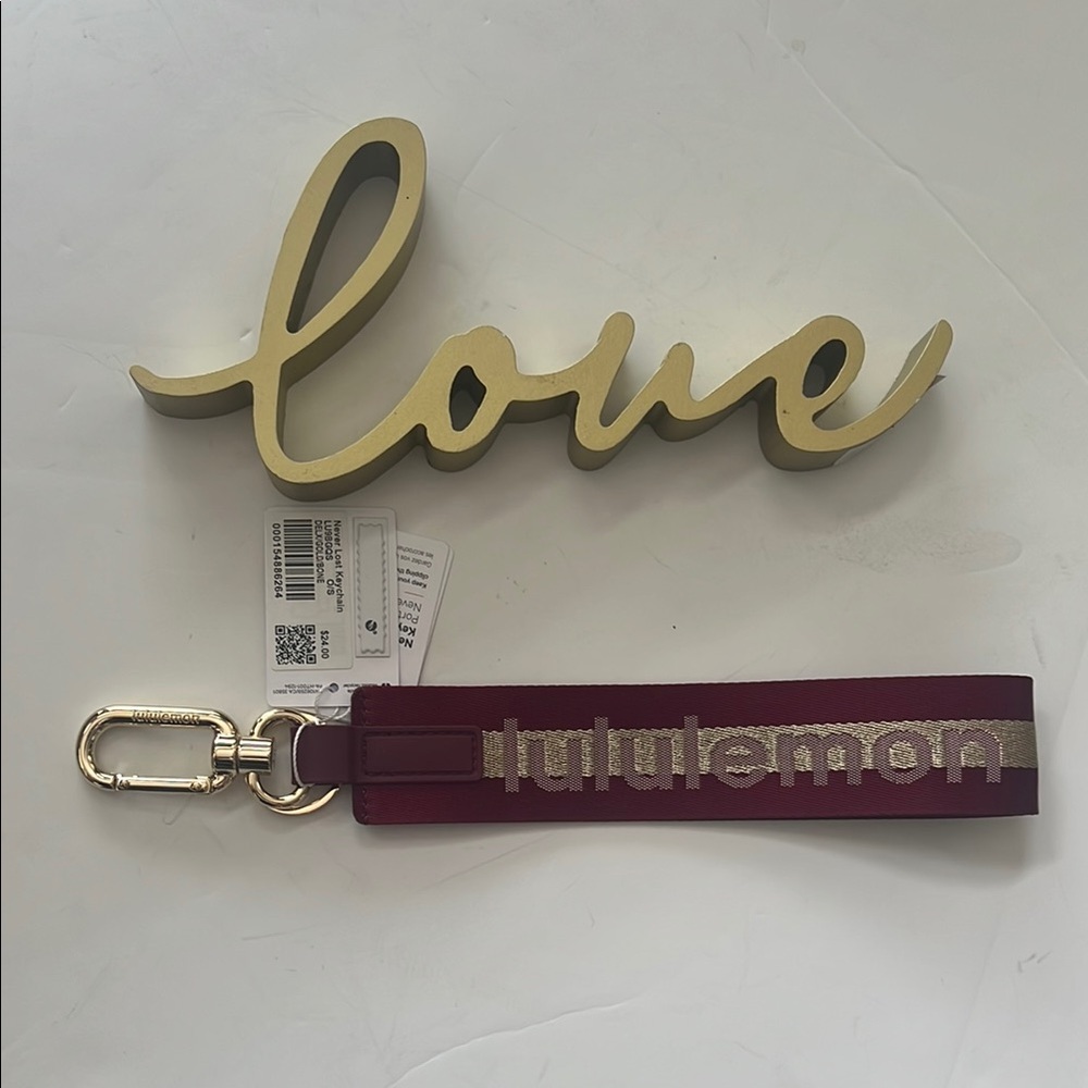 Lululemon Burgundy Keychain with Gold Clip